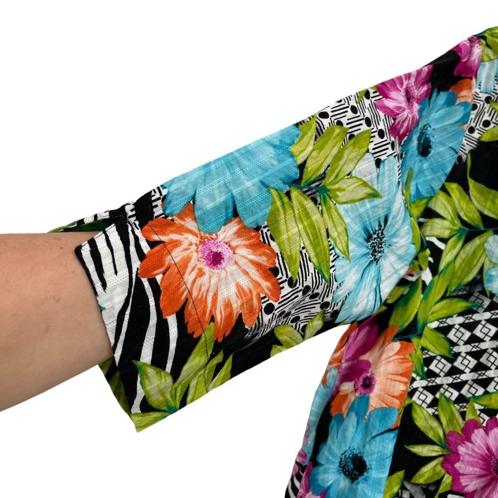 Alfred Dunner Women's Bright Floral Print 3/4 Sleeve Button Down Blouse Size 14P - Picture 3 of 16